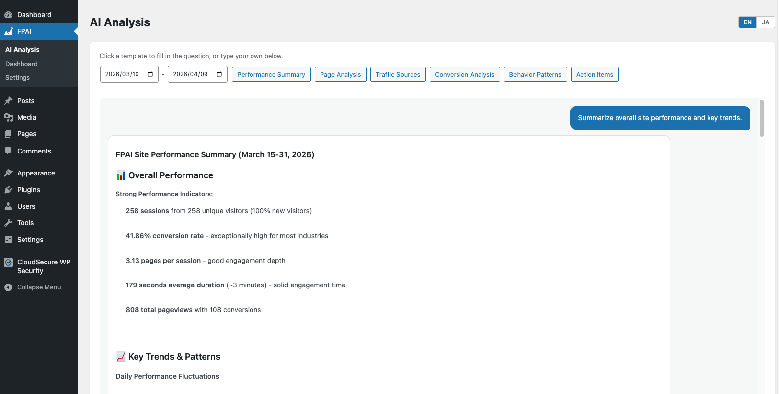 FPAI AI分析 — WordPress管理画面
